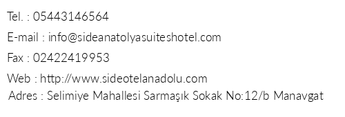 Anadolu Suite Apart telefon numaralar, faks, e-mail, posta adresi ve iletiim bilgileri